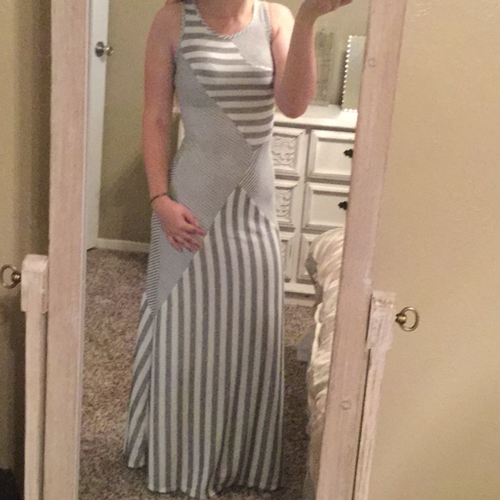 Grey and striped pattern maxi dress      #173